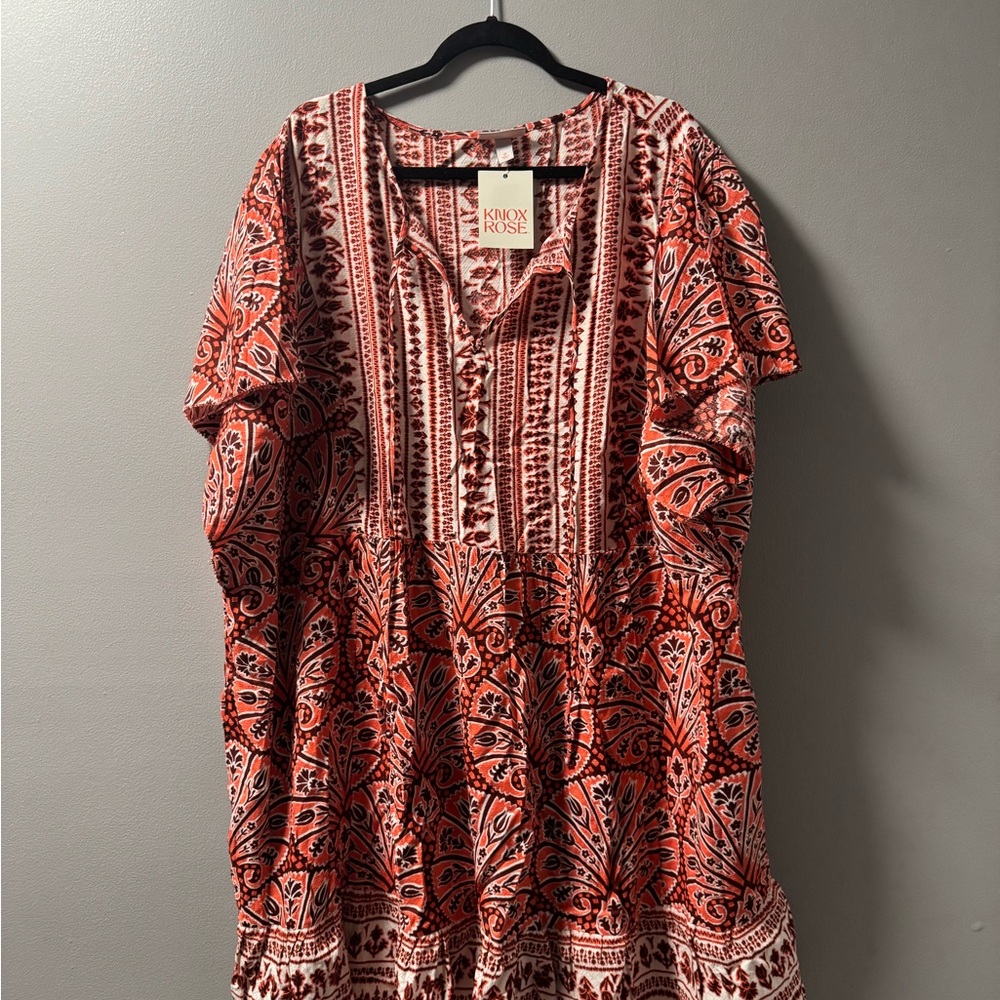 4x Knox Rose Red Paisley V-Neck Tiered Dress